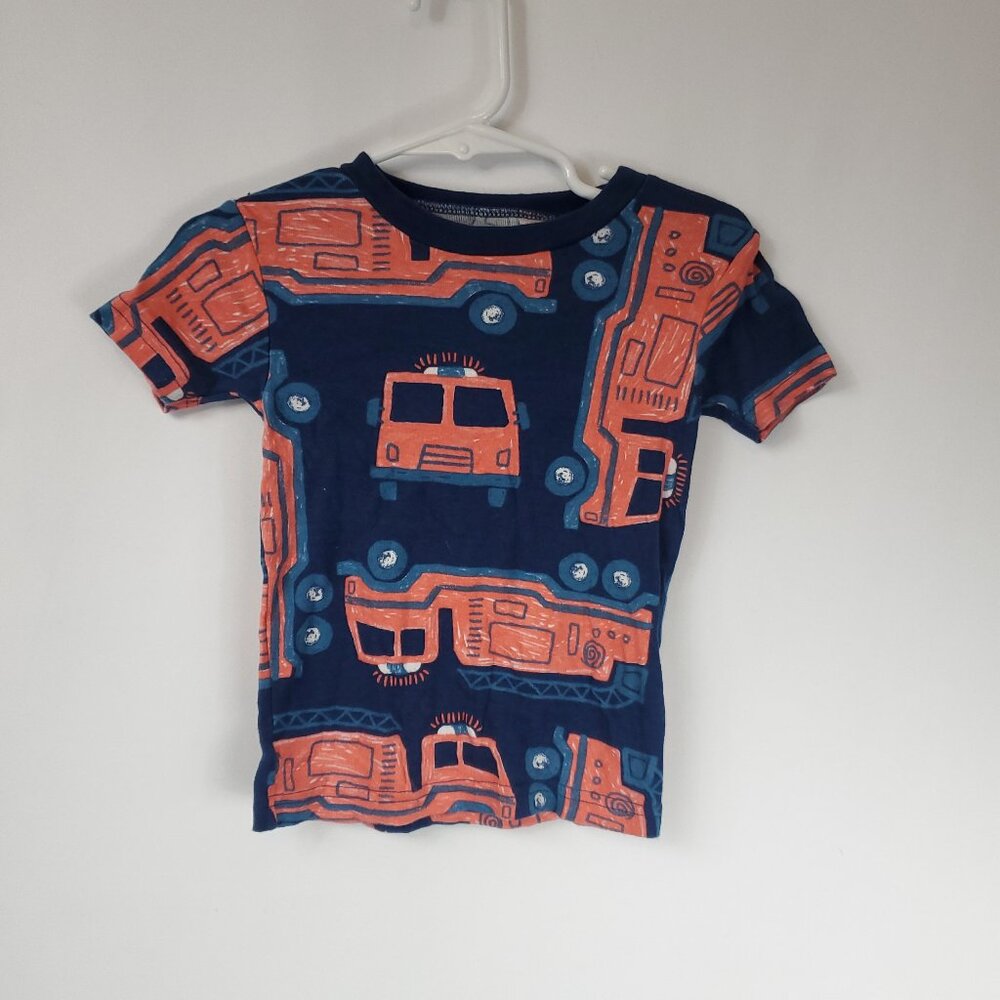 Carters Boys Navy Blue Red Fire Truck Sleeper Top Short Slv Sz 2T